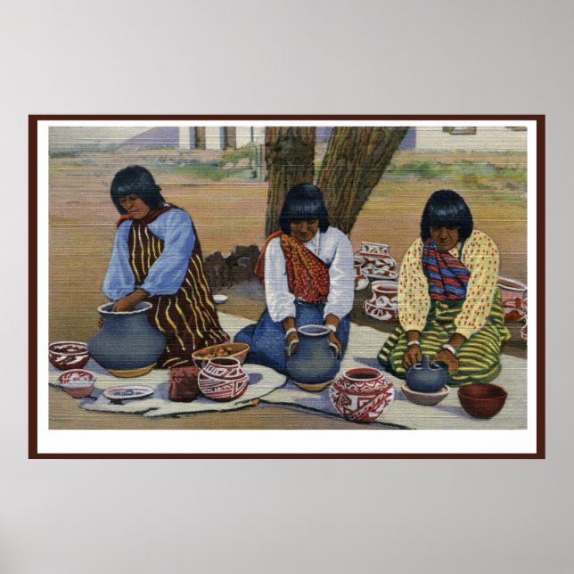 Pueblo Indianerinnen machen Poster für Keramiken (Vorne)