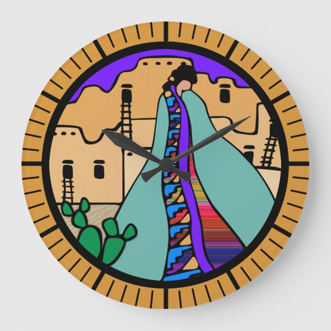 Pueblo Native American Southwest Design Große Wanduhr (Vorderseite)
