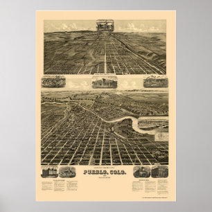 Pueblo, panoramische Karte Co - 1890 Poster
