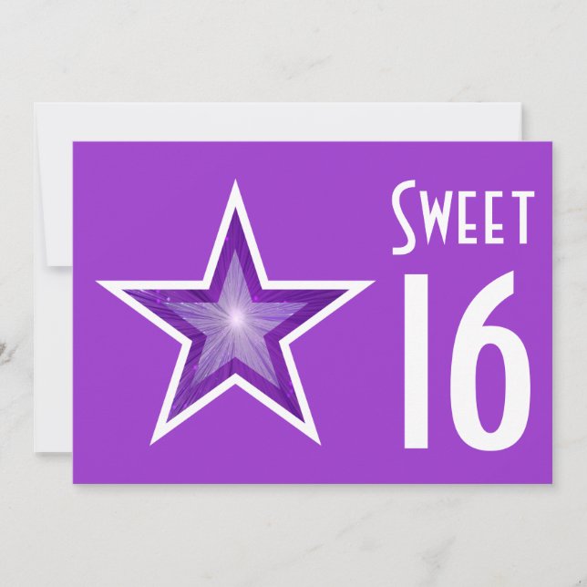 Puerple Star "Sweet 16" lila Einladung (Vorderseite)