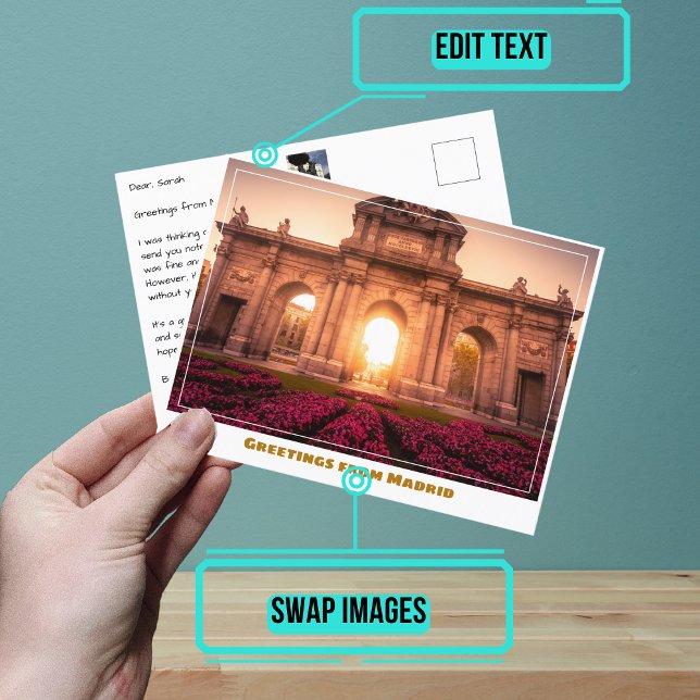 Puerta de Alcalá Madrid Postkarte (Share your experiences with these stylish template postcards.)