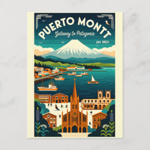 Puerto Montt Chile Retro-Reiseposter-Kunst Postkarte