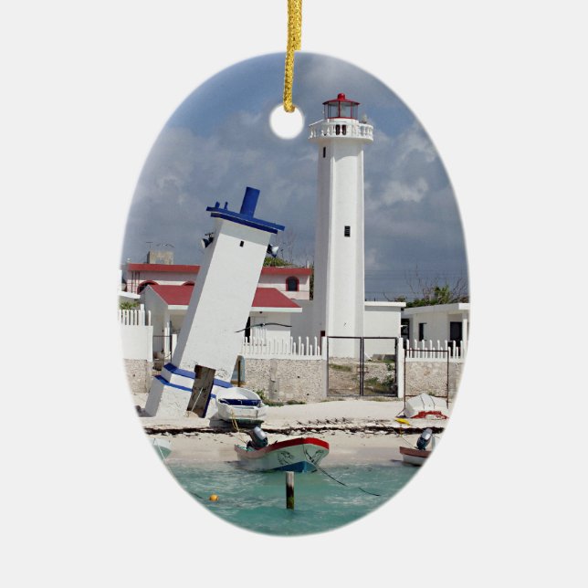Puerto Morelos Leuchtturm Keramik Ornament (Vorne)