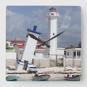 Puerto Morelos Lighthouse Quadratische Wanduhr