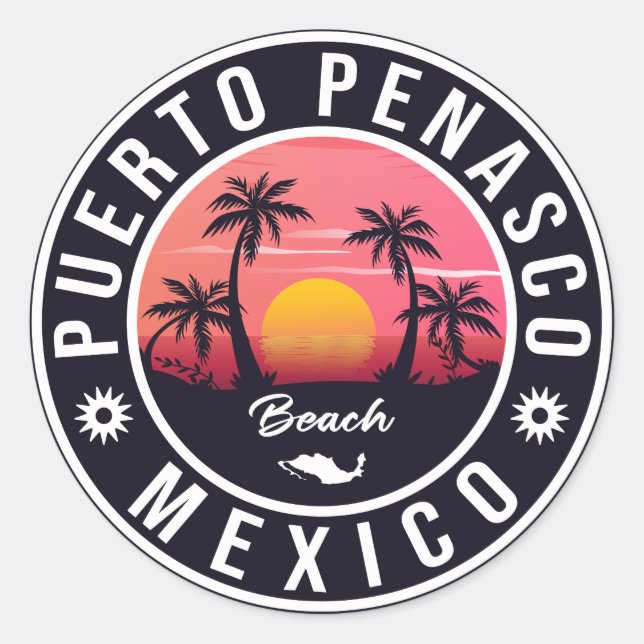 Puerto Peñasco Mexico Beach Retro Sunset 60er Runder Aufkleber (Vorderseite)