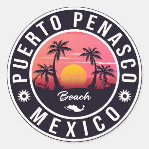 Puerto Peñasco Mexico Strand Retro Sonnenuntergang Runder Aufkleber
