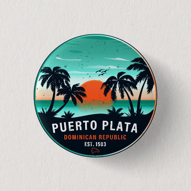 Puerto Plata Dominican Retro Sunset Souvenir 60er Button (Vorderseite)