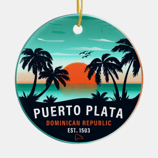 Puerto Plata Dominican Retro Sunset Souvenir 60er Keramik Ornament (Vorne)