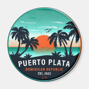 Puerto Plata Dominican Retro Sunset Souvenir 60er Magnet