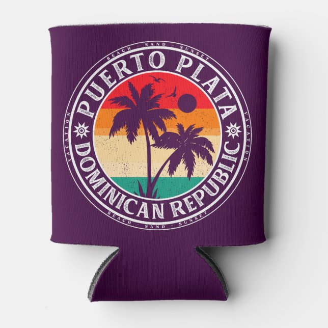 Puerto Plata Dominikanische Republik Retro Palmen Dosenkühler (Vorderseite)