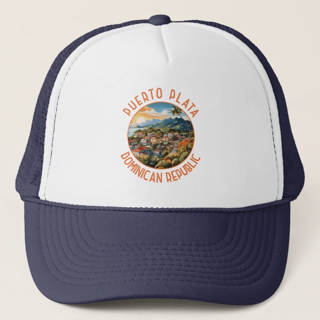 Puerto Plata Dominikanische Republik Sunset Retro Truckerkappe (Vorderseite)