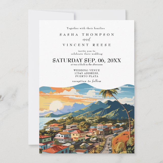 Puerto Plata Wedding Invitation Retro (Devant)