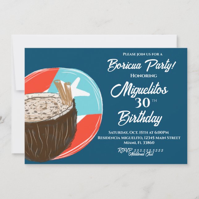 Puerto Rican Boricua Hispanic Latin Fiesta Coconut Einladung (Vorderseite)