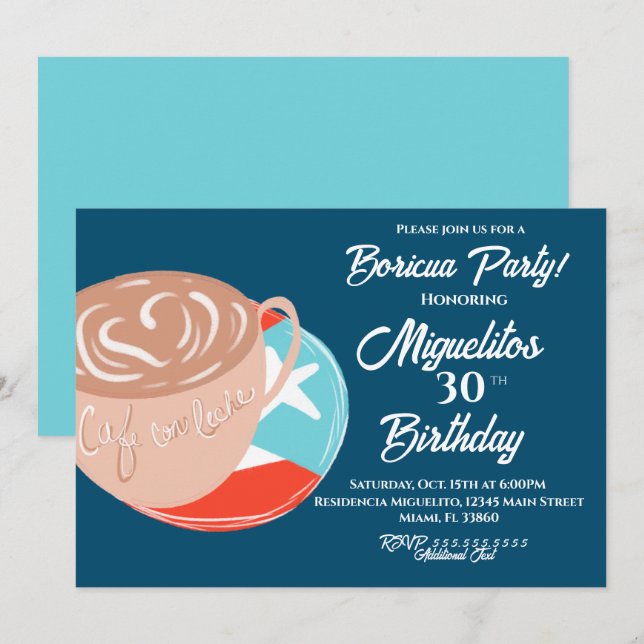 Puerto Rican Boricua Hispanic Latin Fiesta Kaffee Einladung (Vorne/Hinten)