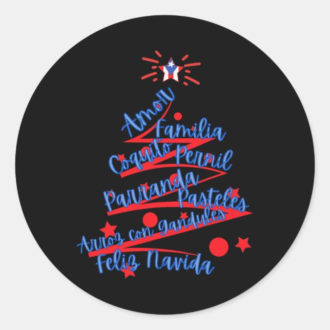 Puerto Rican Christmas Feliz Navidad Runder Aufkleber (Vorderseite)