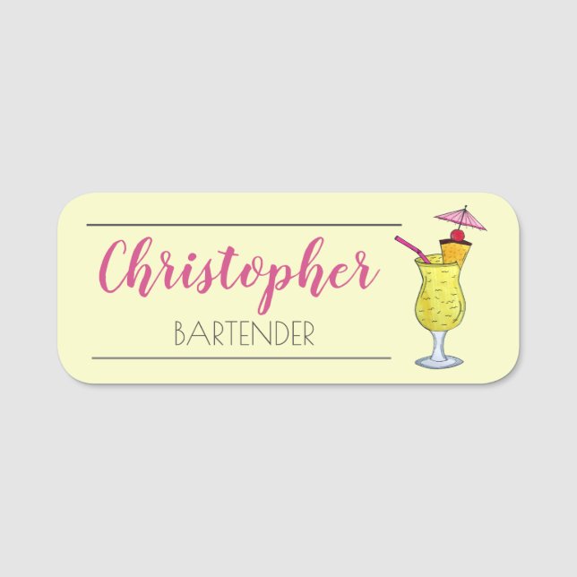 Puerto Rican Piña Colada Cocktail Barkeeper Bar Namensschild (Vorderseite)