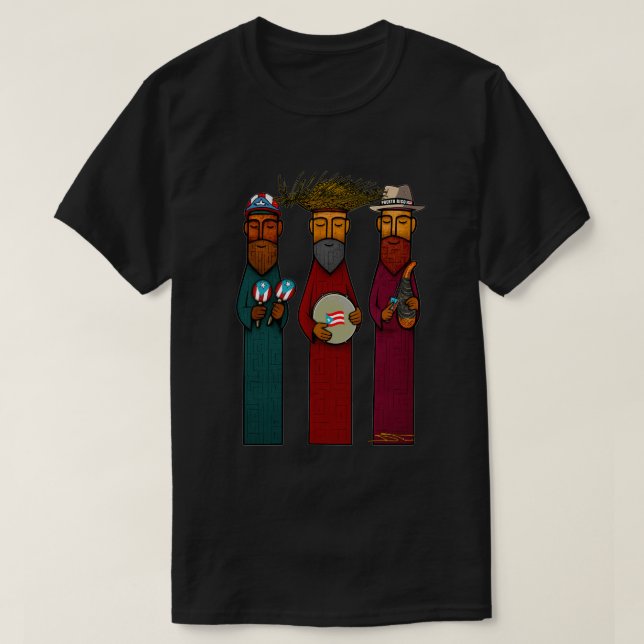 Puerto Rican Three Kings with Musical Parranda T-Shirt (Design vorne)