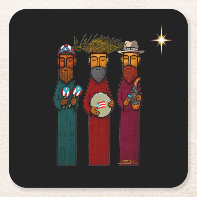 Puerto Rican Three Wise Men – Parranda Rechteckiger Pappuntersetzer (Vorderseite)