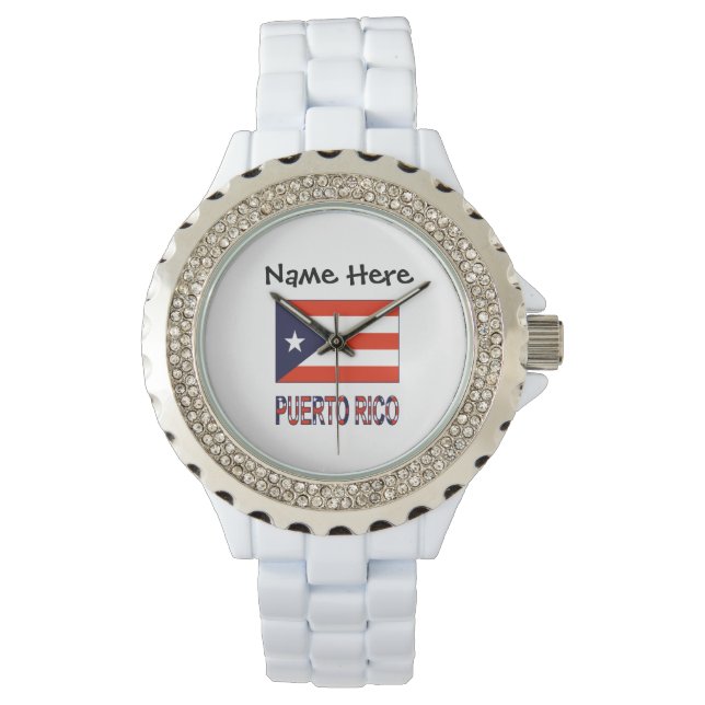 Puerto Rico and Puerto Rican Flag with Your Name Armbanduhr (Vorderseite)
