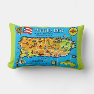 Puerto Rico Bright Blue Map Kopfkissen Lendenkissen