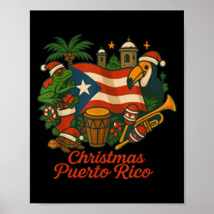 Puerto Rico Christmas Coquí Flag Holiday Poster