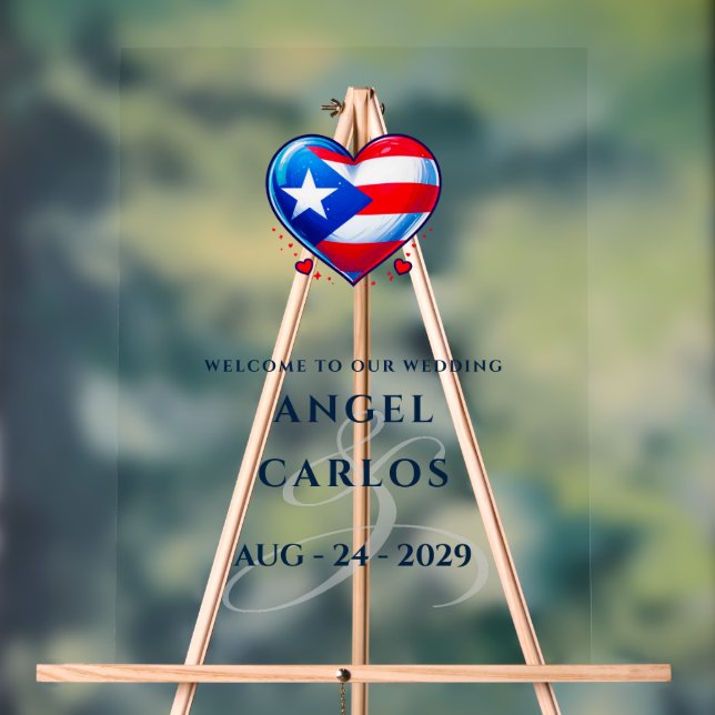 Puerto Rico Couple Heart Wedding Willkommen Acrylschild (Neutral)