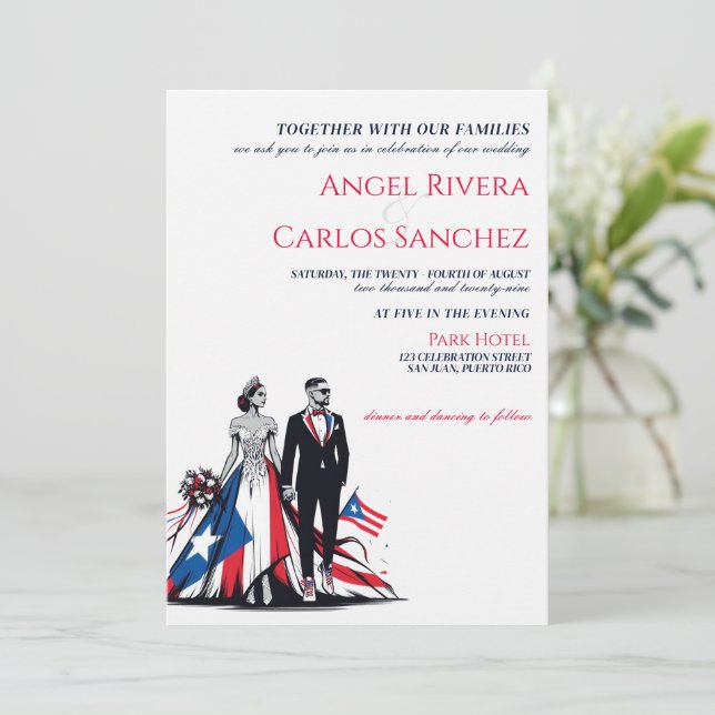 Puerto Rico Couple Wedding Einladung (Stehend Vorderseite)