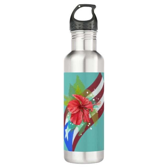Puerto Rico Fahne mit flatter de maga Edelstahlflasche (Vorderseite)
