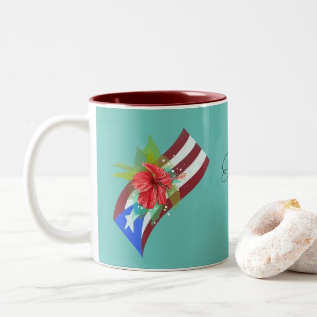 Puerto Rico Fahne mit flatter de maga Zweifarbige Tasse (Mit Donut)