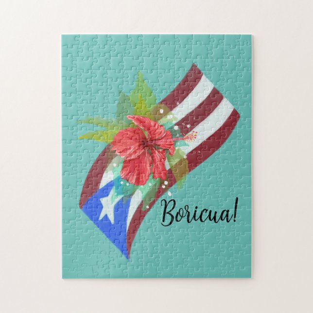Puerto Rico Fahne mit flora de maga boricua (Vertikal)