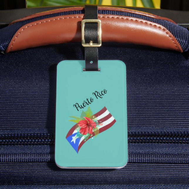Puerto Rico Fahne mit flora de maga boricua Gepäckanhänger (Vorderseite Insitu 2)