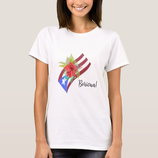 Puerto Rico Fahne mit flora de maga boricua T-Shirt (Vorderseite)