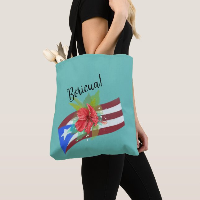 Puerto Rico Fahne mit flora de maga boricua Tasche (Von Nahem)