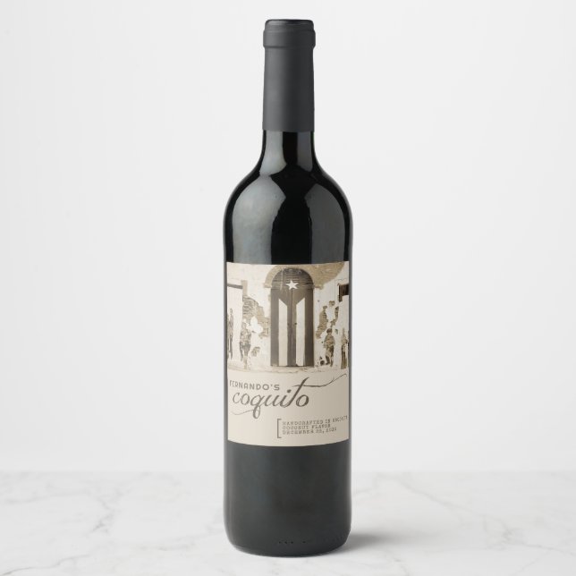 Puerto Rico Flag Custom Coquito Label (3.5"x 4") Weinetikett (Vorderseite)
