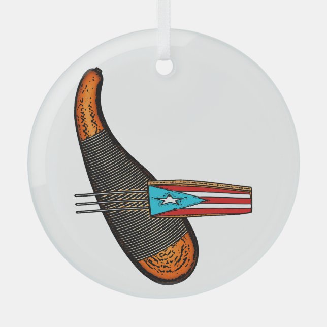 Puerto Rico Flag Guiro Ornament Aus Glas (Vorderseite)