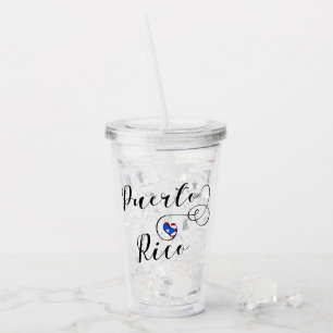 Puerto Rico Flag Herz-Script, Puerto-Rico-Flagge Acryltrinkbecher