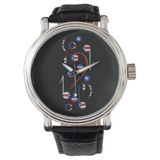 Puerto Rico Flag Musical Notes Armbanduhr