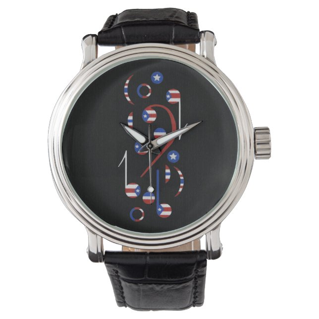 Puerto Rico Flag Musical Notes Armbanduhr (Vorderseite)