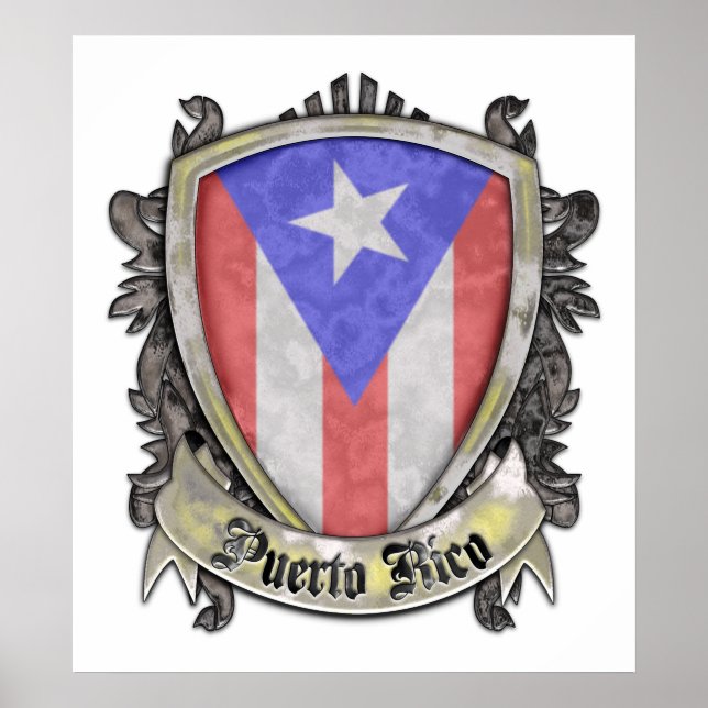 Puerto Rico Flag - Schild-Wappen Poster (Vorne)