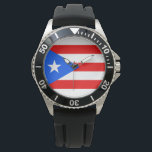 Puerto-Rico-Flagge (Puerto Rico) Armbanduhr<br><div class="desc">Dieses Design zeigt die Flagge von Puerto Rico, die die Karibikinsel und ihre Menschen repräsentiert und symbolisiert. Die Gemeinde Puerto Rico ("Estado Libre Asociado de Puerto Rico") ist ein Gebiet, in dem die USA noch nicht eingeschlossen sind. Puerto Rico wurde ursprünglich von den Einheimischen Taíno bewohnt und nach der Ankunft...</div>