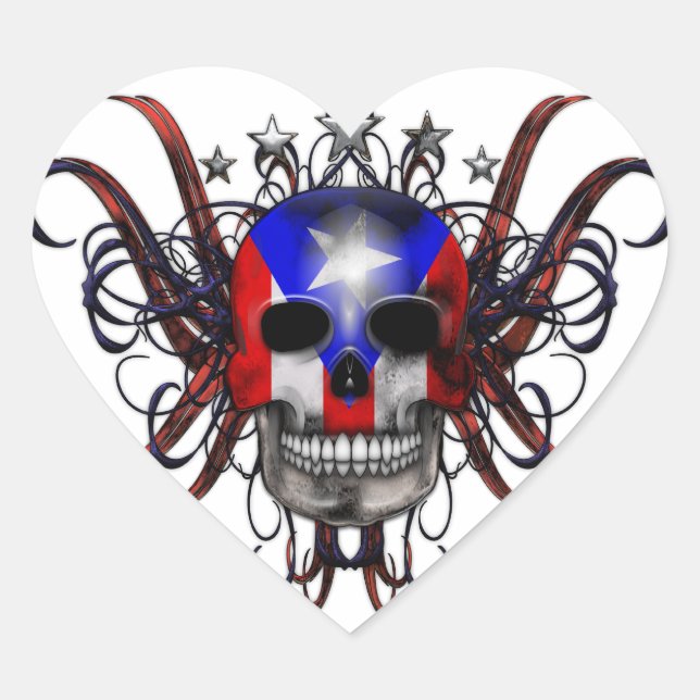 Puerto-Rico-Flagge - Schädel Herz-Aufkleber (Vorderseite)
