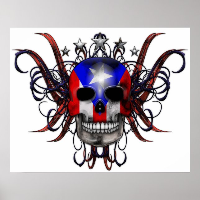 Puerto-Rico-Flagge - Schädel Poster (Vorne)