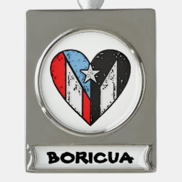 Puerto-Rico-Flaggen | Boricua Heart, Puerto Rico Banner-Ornament Silber