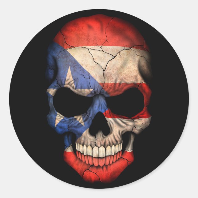 Puerto-Rico-Flaggenschädel auf schwarz Runder Aufkleber (Vorderseite)