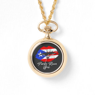 Puerto Rico Girl Lips Flag Boricua Karibik Liebe Armbanduhr