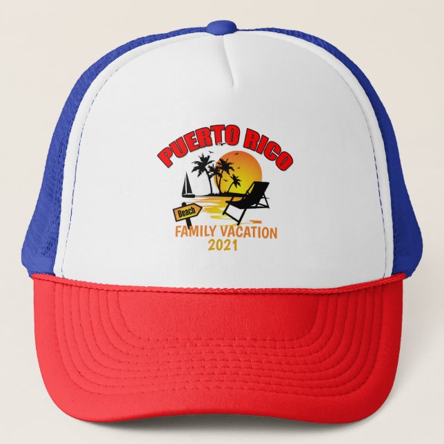 Puerto Rico Gruppe Matching Sommerurlaub Custom Truckerkappe (Vorderseite)