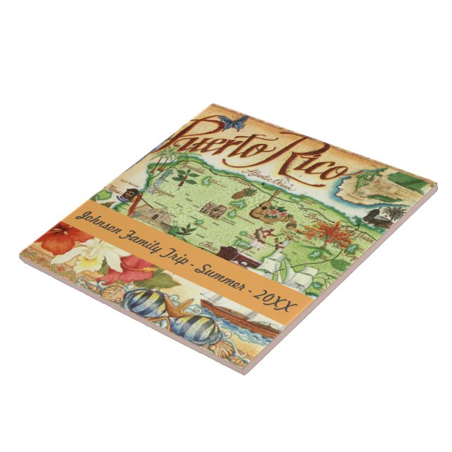Puerto Rico Illustrierte Karte Keramik Fliese (Seite)