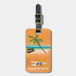 Puerto Rico illustrierte Reiselandkarte Poster. Gepäckanhänger