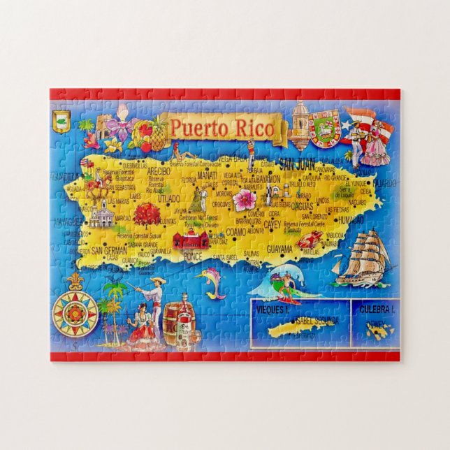 Puerto Rico Inselkarte 11x14 Puzzle (Horizontal)