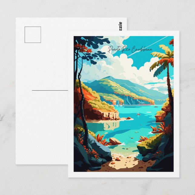 Puerto Rico Karibik Vintage Illustration Postkarte (Vorne/Hinten)